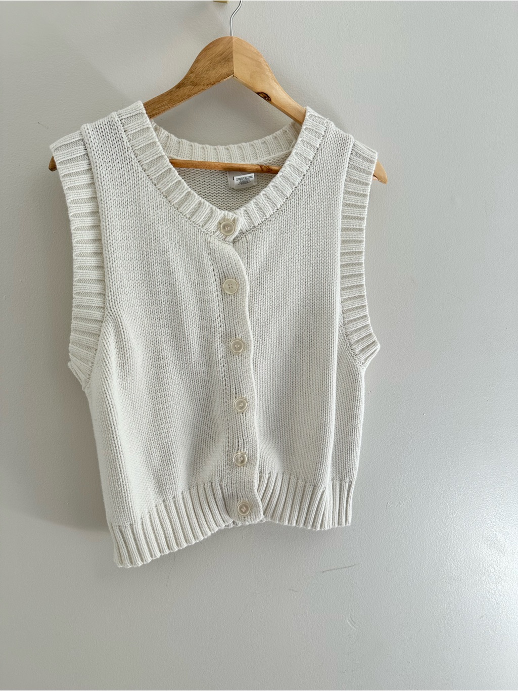 Cream Knit Button-Up Sweater Vest